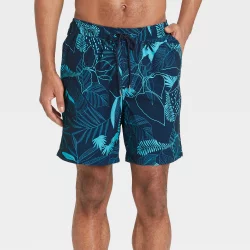 Men's 7" Line Leaf Swim Trunk with Liner - Goodfellow & Co Blue XL