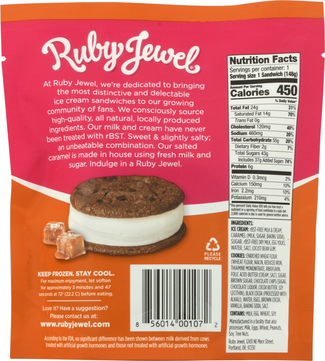 slide 11 of 11, Ruby Jewel Salted Caramel Cookie Chocolate Cookie Ice Cream Sandwich, 5 oz