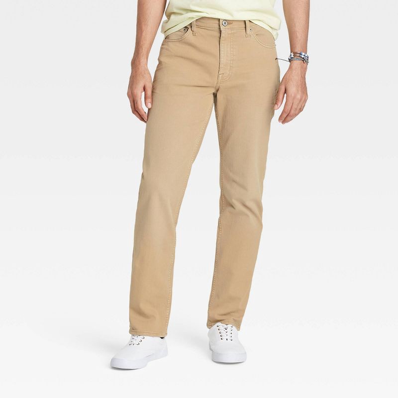 slide 1 of 3, Men's Fit Jeans - Goodfellow & Co™ Khaki 32x30: Heavyweight Denim, Relaxed Leg, Mid Rise, 1 ct
