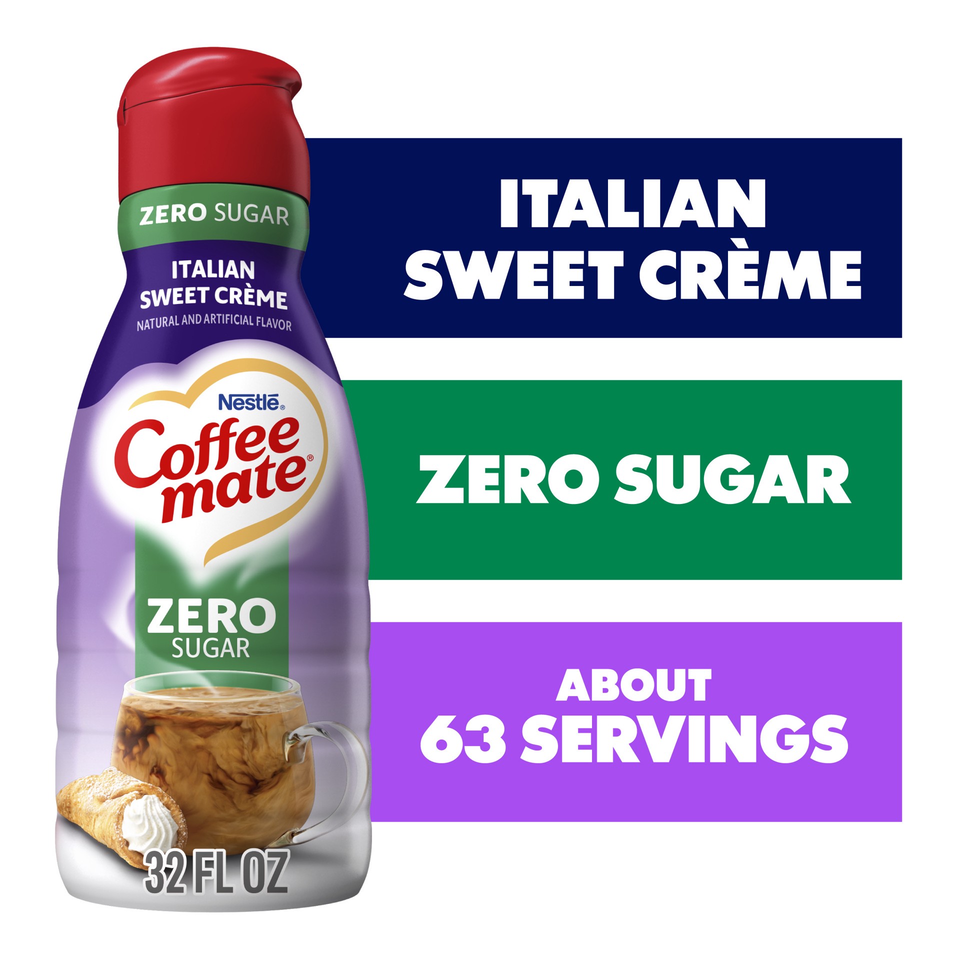 slide 1 of 3, Coffee Mate Italian Sweet Crème Flavored Coffee Creamer, Zero Added Sugar, Gluten-Free, 63 Servings, 32 oz