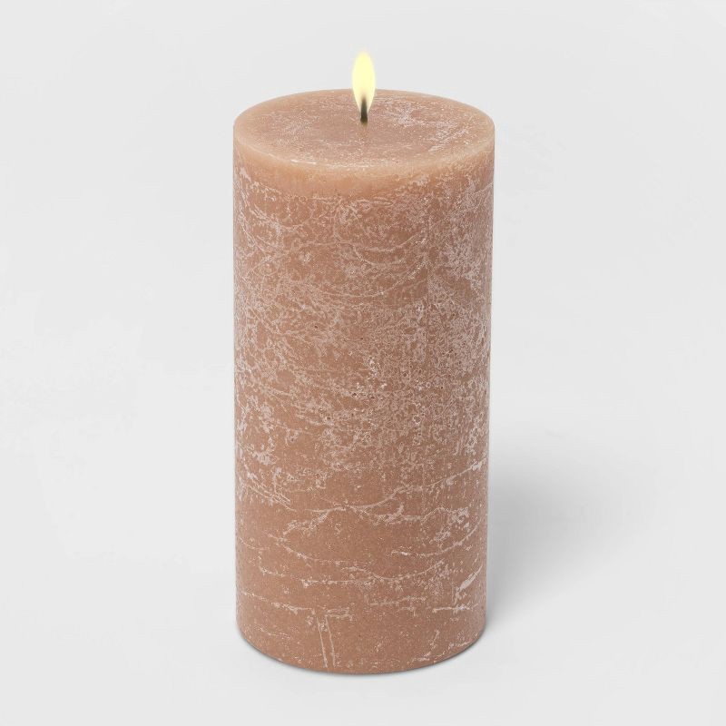 slide 2 of 2, 6" x 3" Pillar Ashwood and Palo Santo Candle Tan - Threshold™: Scented, 75 Hour Burn Time, Spring Decor, 1 ct