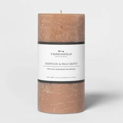6" x 3" Pillar Ashwood and Palo Santo Candle Tan - Threshold™: Scented, 75 Hour Burn Time, Spring Decor