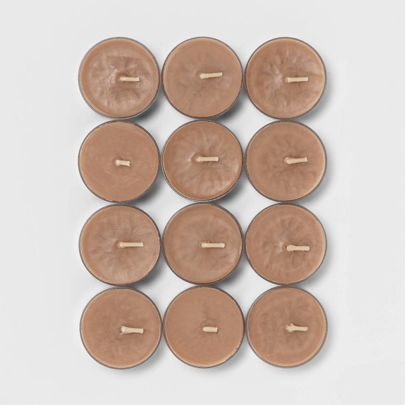 slide 3 of 3, 12pk Tealight Ashwood and Palo Santo Candle - Threshold™: Votive-Style, 4hr Burn Time, 12 ct