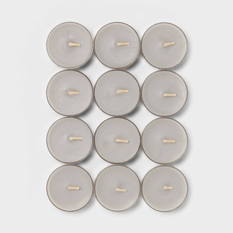 slide 3 of 3, 12pk Tealight Cozy Cashmere Candle - Threshold™: Votive Ambiance, Palm & Paraffin Wax, 4hr Burn Time, 12 ct