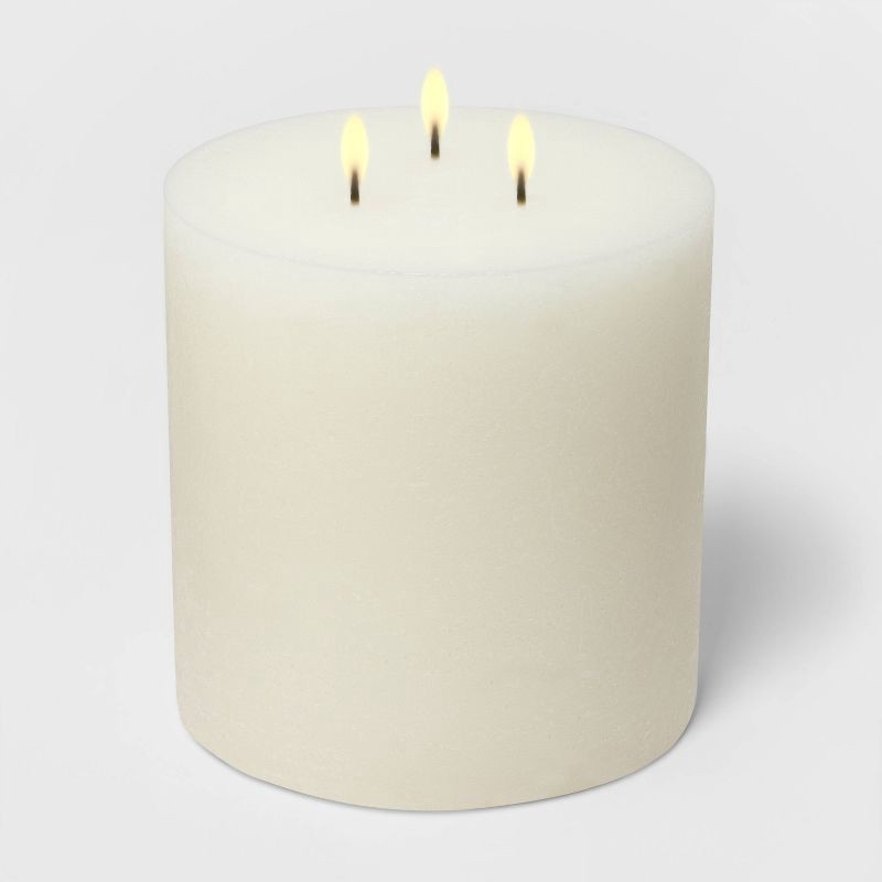 slide 2 of 2, 6" x 6" 3-Wick Pillar Candle Soft Cotton White - Threshold™: 95-Hour Burn, Spring Decor, No Container, 1 ct