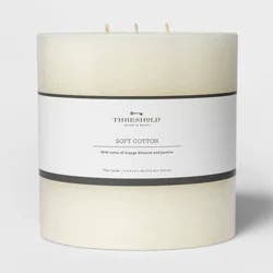 6" x 6" 3-Wick Pillar Candle Soft Cotton White - Threshold™: 95-Hour Burn, Spring Decor, No Container