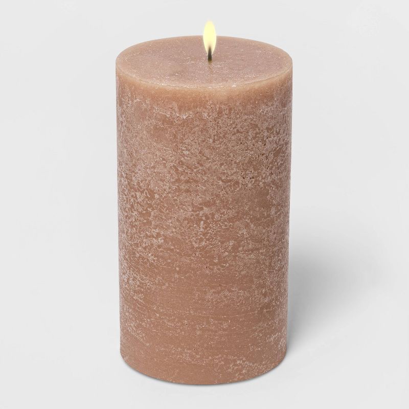 slide 2 of 2, 7" x 4" Pillar Ashwood and Palo Santo Candle Tan - Threshold™: Scented, Smokeless, 100hr Burn Time, Home Decor, 1 ct