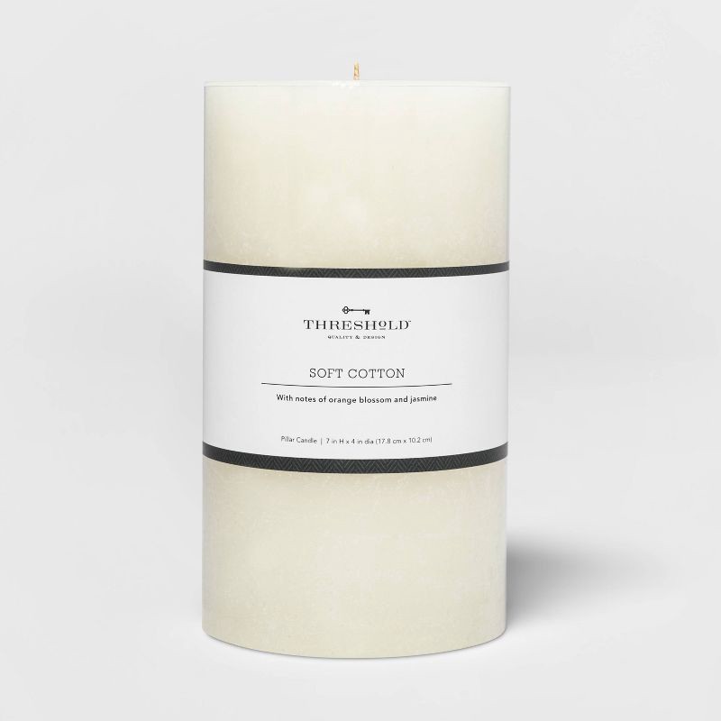 slide 1 of 2, 7" x 4" Pillar Candle Soft Cotton White - Threshold™, 1 ct