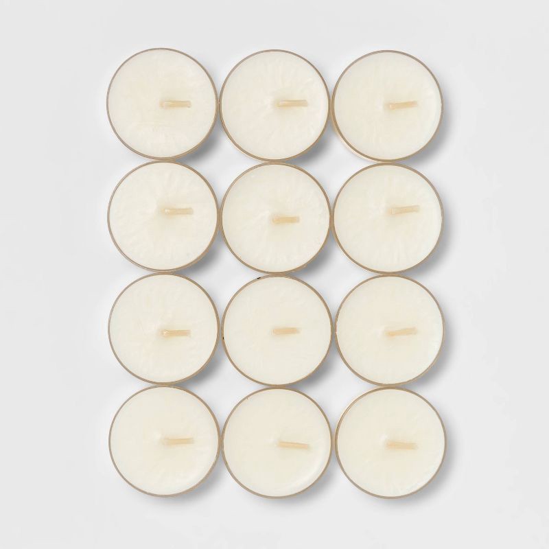 slide 3 of 3, 12pk Tealight Vanilla Bean and Amber Candle - Threshold™: Palm Oil & Paraffin, 4hr Burn Time, Spring Decor, 12 ct