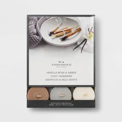 24pk Tealight Vanilla Bean and Amber/Cozy Cashmere/Ashwood Candle - Threshold™: Palm Oil & Paraffin Wax, 4hr Burn Time