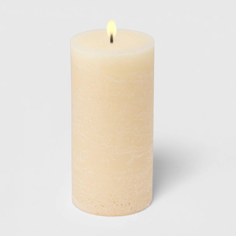 slide 2 of 2, 6" x 3" Pillar Vanilla Bean and Amber Candle - Threshold™: Smoke-less, 100hr Burn Time, 1 ct