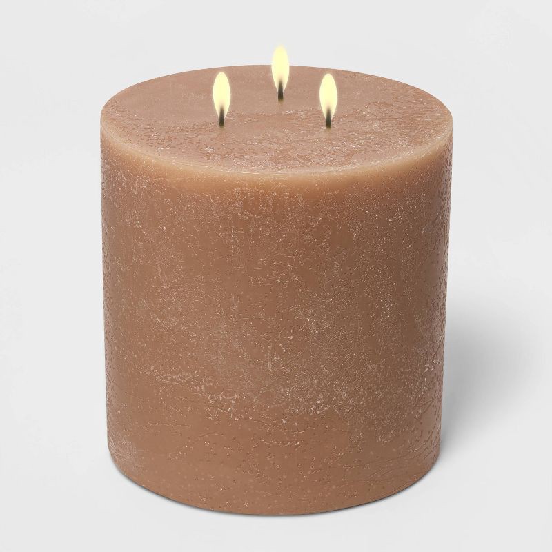 slide 2 of 2, 3-Wick 6"x6" Pillar Ashwood and Palo Santo Candle Tan - Threshold™: 95-Hour Burn, Beige Home Decor, 1 ct