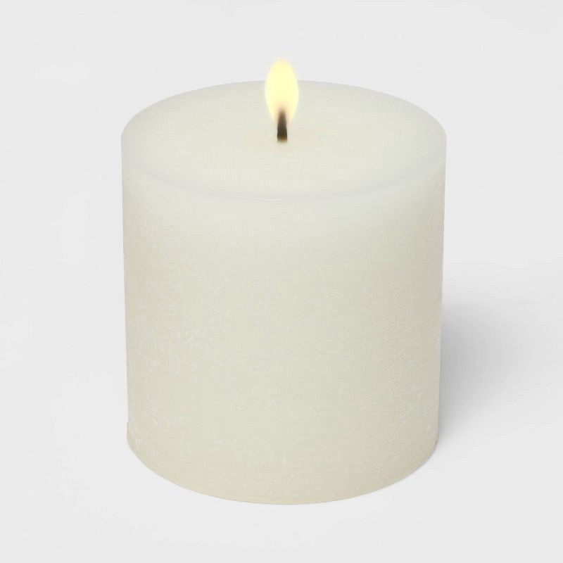 slide 2 of 3, 3" x 3" Pillar Candle Soft Cotton White - Threshold™: Calming Aroma, Long Burn Time, 1 ct