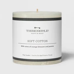 3" x 3" Pillar Candle Soft Cotton White - Threshold™: Calming Aroma, Long Burn Time