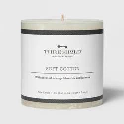 3" x 3" Pillar Candle Soft Cotton White - Threshold™: Calming Aroma, Long Burn Time
