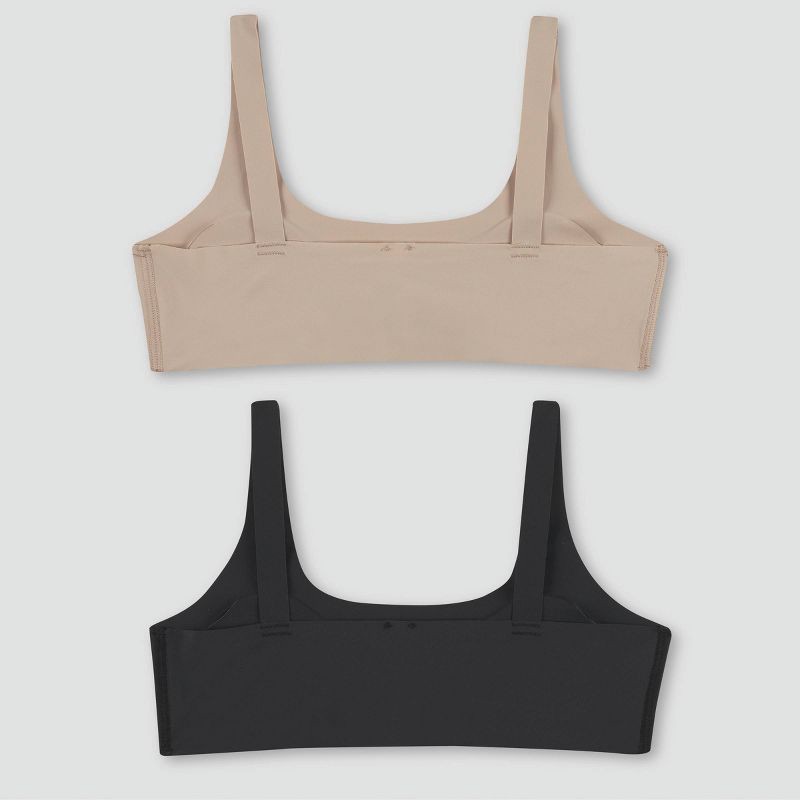 slide 2 of 3, Hanes Girls' 2pk Bonded Comfort Bra - Black/Light Beige M: Wireless, Removable Padding, Moisture Wicking, 2 ct