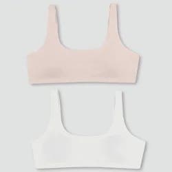 Hanes Girls' 2pk Bonded Comfort Bra - White/Light Pink XL: Moisture Wicking, Removable Padding, Wireless