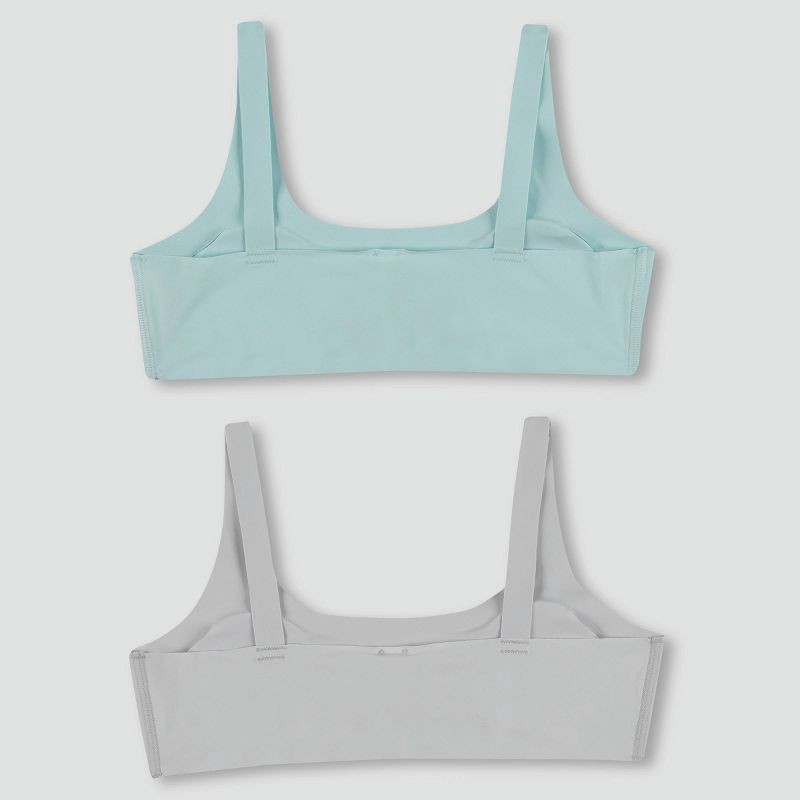 slide 2 of 3, Hanes Girls' 2pk Bonded Comfort Bra - Mint Green/Light Gray M: Training, Wireless, Removable Padding, 2 ct