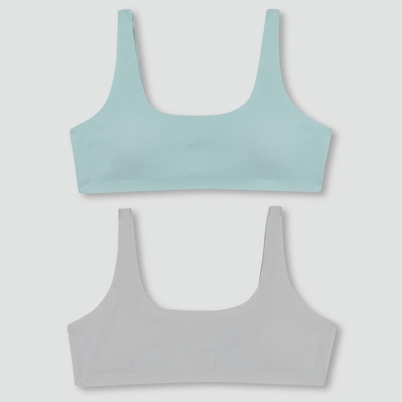 slide 1 of 3, Hanes Girls' 2pk Bonded Comfort Bra - Mint Green/Light Gray M: Training, Wireless, Removable Padding, 2 ct