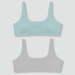 Hanes Girls' 2pk Bonded Comfort Bra - Mint Green/Light Gray L: Wireless Training Bralette, Moisture Wicking