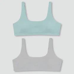 Hanes Girls' 2pk Bonded Comfort Bra - Mint Green/Light Gray L: Wireless Training Bralette, Moisture Wicking