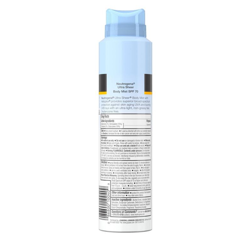 slide 9 of 9, Neutrogena Ultra Sheer Sunscreen Spray, SPF 70, 5oz, 5 oz