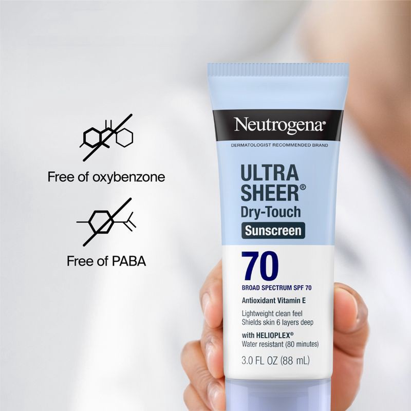 slide 8 of 16, Neutrogena Ultra Sheer Dry Touch Sunscreen Lotion, SPF 70 - 3 fl oz, 70 x 3 fl oz