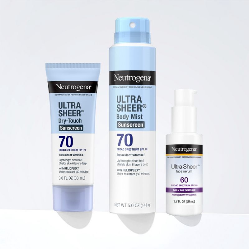slide 11 of 16, Neutrogena Ultra Sheer Dry Touch Sunscreen Lotion, SPF 70 - 3 fl oz, 70 x 3 fl oz