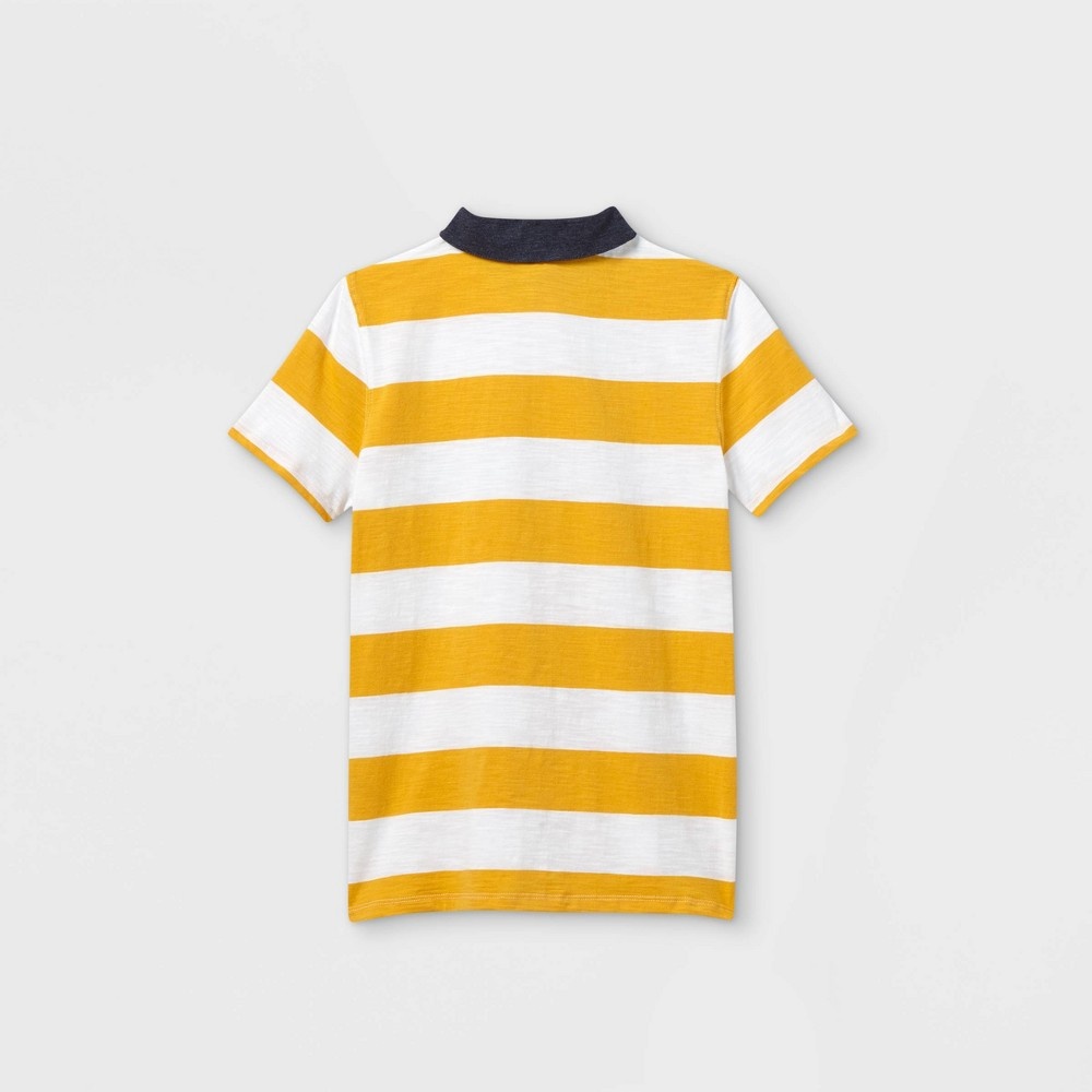 slide 2 of 2, Boys' Striped Knit Short Sleeve Polo Shirt - Cat & Jack White/Gold XL, 1 ct