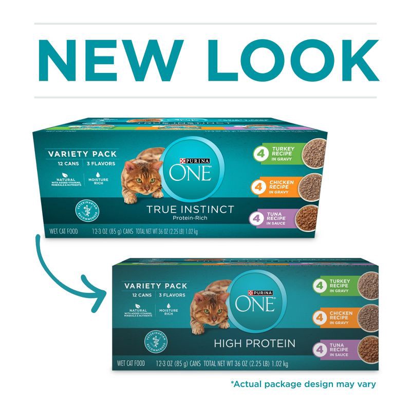 slide 3 of 13, Purina ONE True Instinct Turkey, Chicken & Tuna In Gravy Premium Wet Cat Food Variety Pack - 3oz/12ct, 12 ct; 3 oz