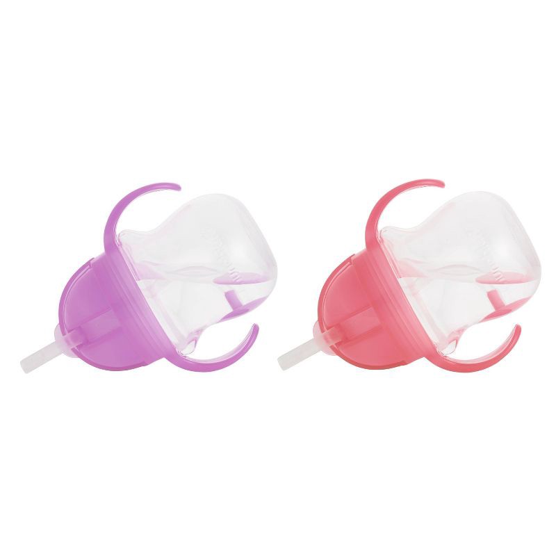 slide 3 of 5, Munchkin Any Angle Click Lock Weighted 2pk Straw Trainer Cup - 7oz - Pink/Purple, 2 ct; 7 oz