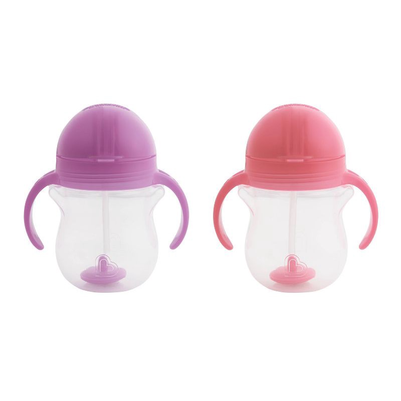 slide 4 of 5, Munchkin Any Angle Click Lock Weighted 2pk Straw Trainer Cup - 7oz - Pink/Purple, 2 ct; 7 oz