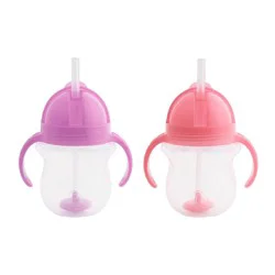 Munchkin Any Angle Click Lock Weighted 2pk Straw Trainer Cup - 7oz - Pink/Purple