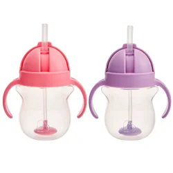 Munchkin 7oz/2pk Plastic Any Angle Click Lock Weighted Straw Trainer Sippy Cups - Pink/Purple: BPA-Free, Leakproof Design