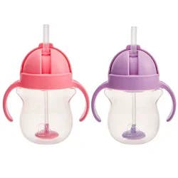Munchkin 7oz/2pk Plastic Any Angle Click Lock Weighted Straw Trainer Sippy Cups - Pink/Purple: BPA-Free, Leakproof Design