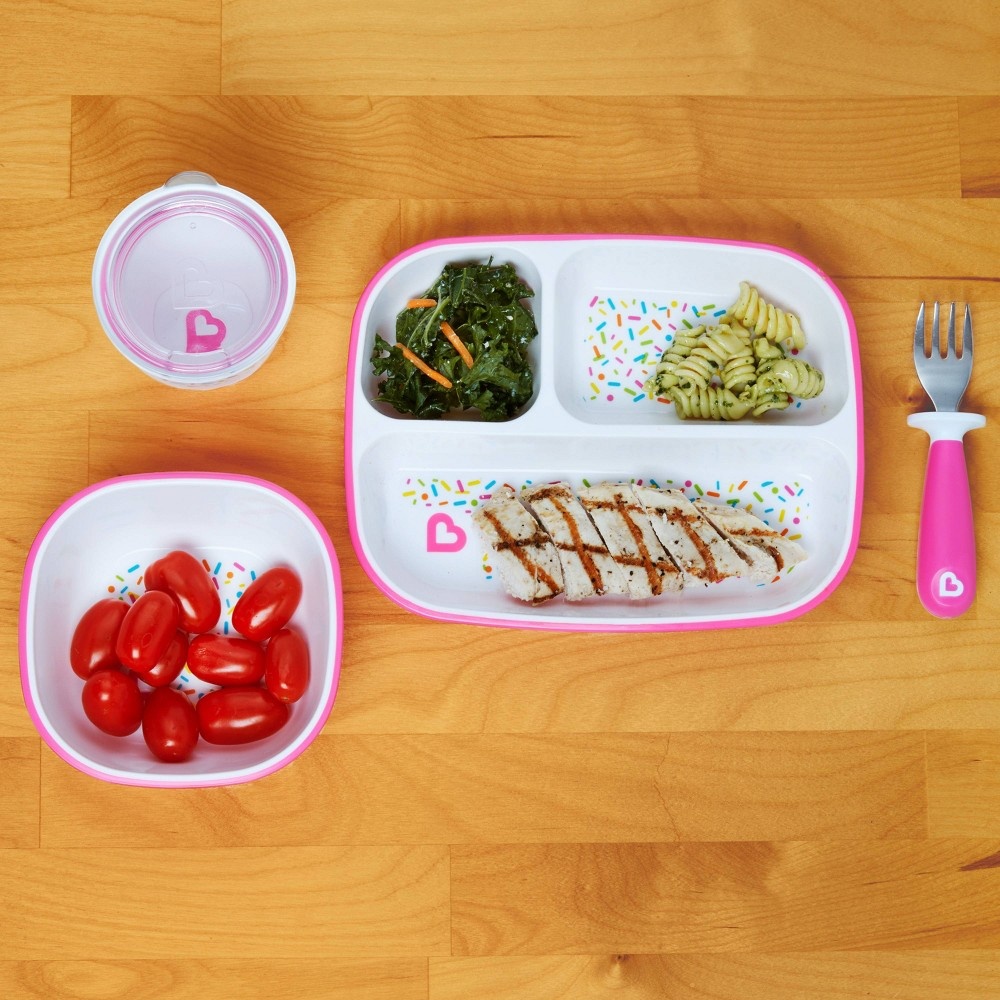 slide 3 of 4, Munchkin Splash Toddler Divided Plates - Pink Sprinkles, 2 ct