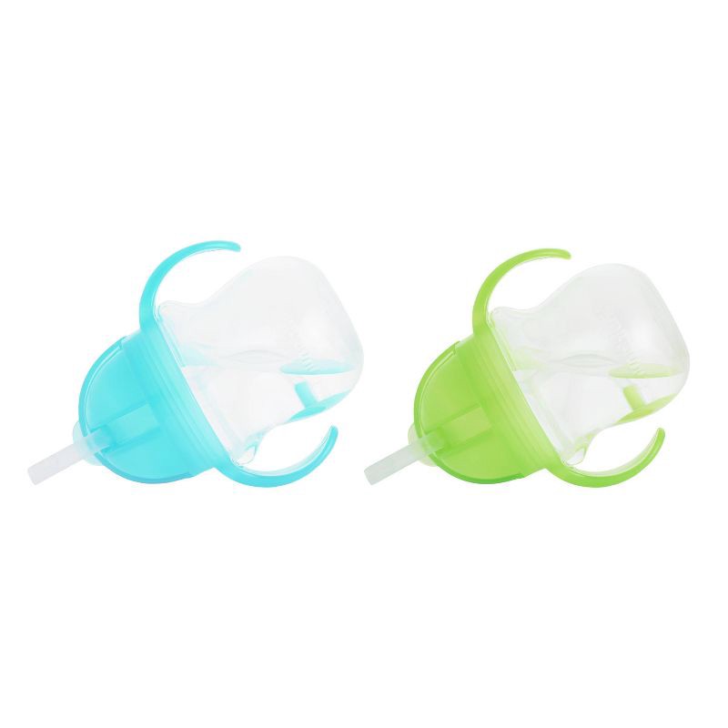 slide 3 of 6, Munchkin Any Angle Click Lock Weighted 2pk Straw Trainer Cup - 7oz - Blue/Green, 2 ct; 7 oz