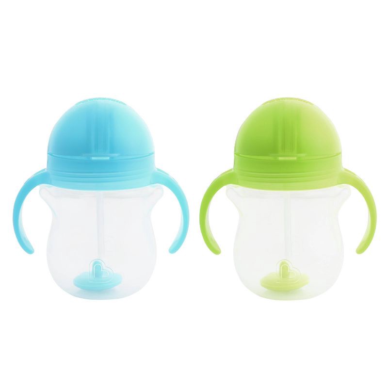 slide 4 of 6, Munchkin Any Angle Click Lock Weighted 2pk Straw Trainer Cup - 7oz - Blue/Green, 2 ct; 7 oz