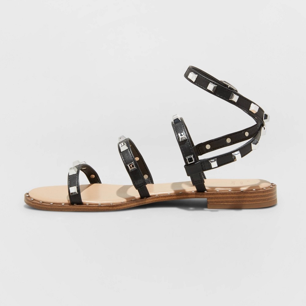 slide 2 of 4, Women's Astrid Studded Strappy Sandals - A New Day Black 6, 1 ct