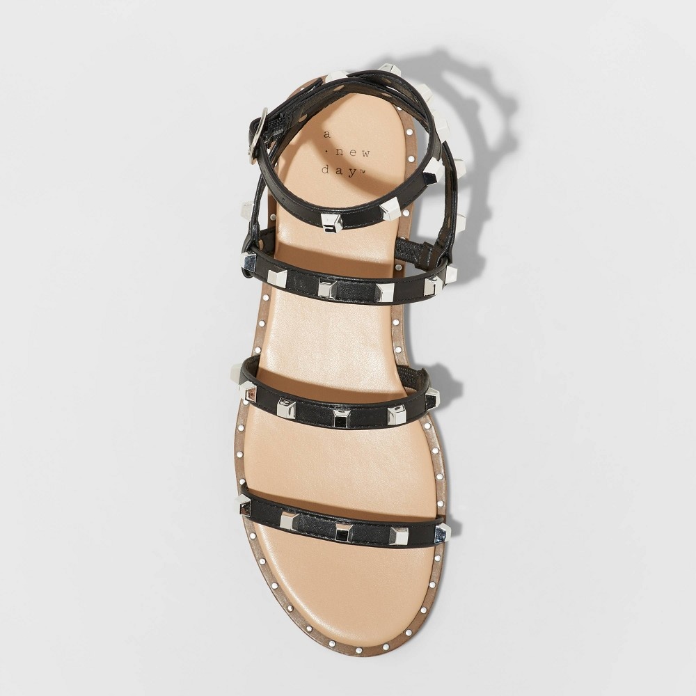 slide 3 of 4, Women's Astrid Studded Strappy Sandals - A New Day Black 8.5, 1 ct