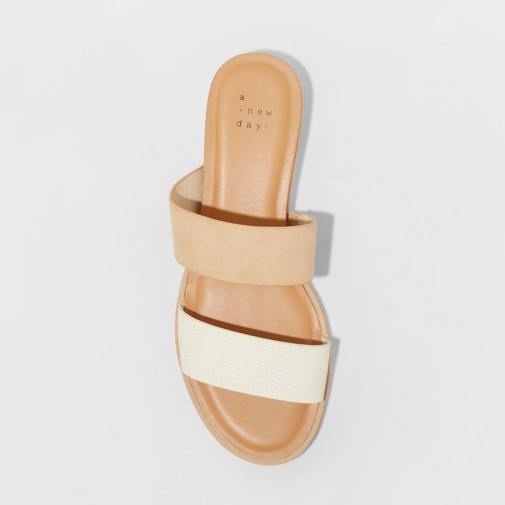 slide 3 of 3, Women's Coco Two Band Slide Sandals - A New Day White 11, 1 ct