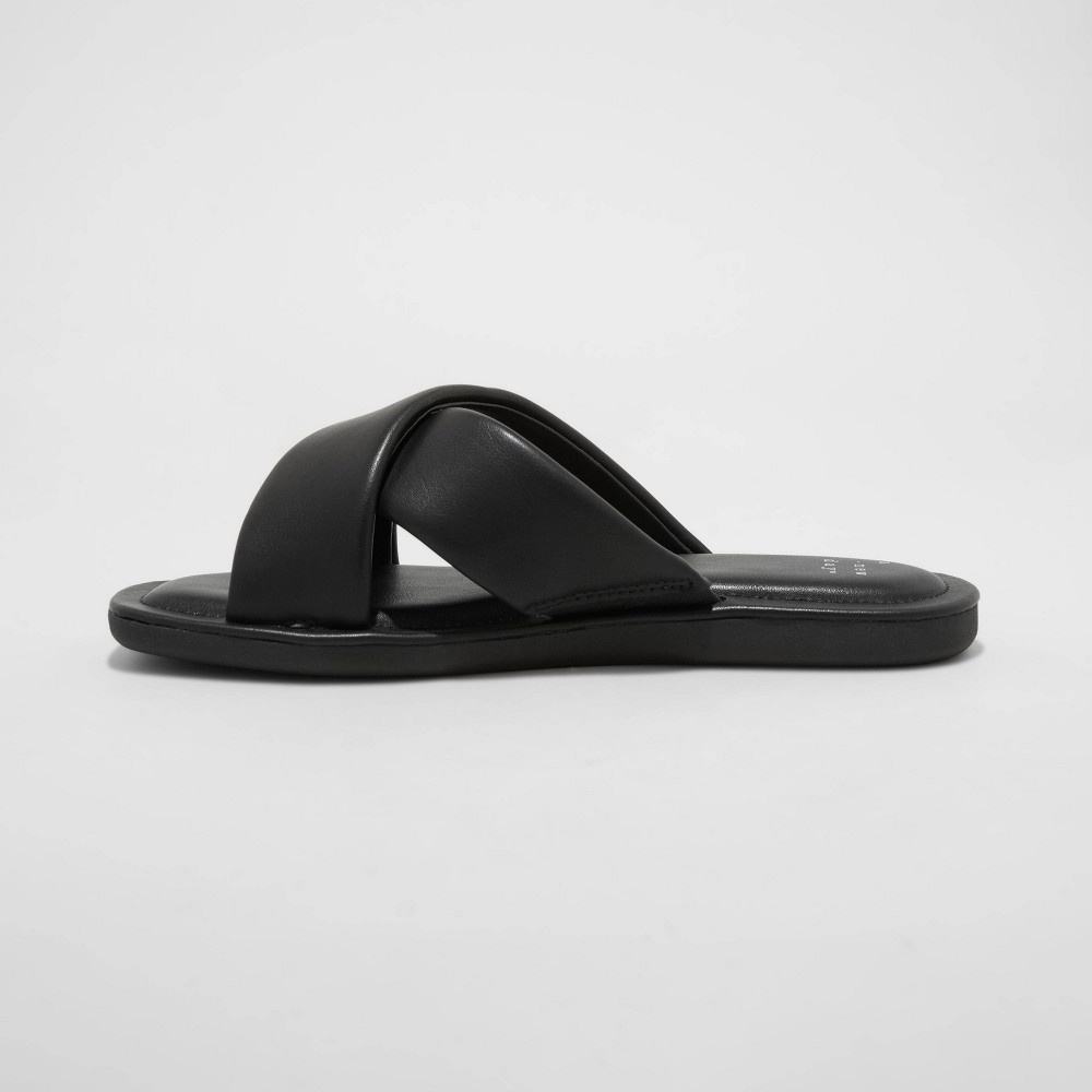 slide 2 of 3, Women's Daisy Crossband Slide Sandals - A New Day Black 8, 1 ct