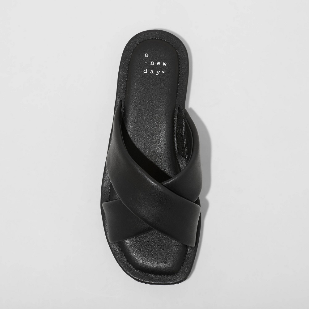 slide 3 of 3, Women's Daisy Crossband Slide Sandals - A New Day Black 8, 1 ct