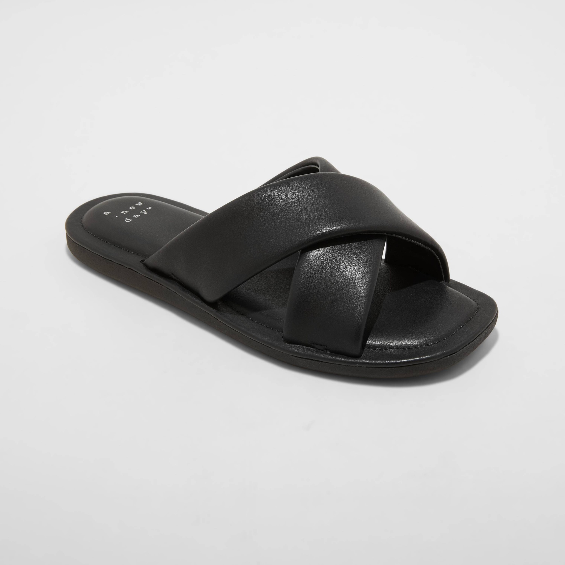 slide 1 of 3, Women's Daisy Crossband Slide Sandals - A New Day Black 8, 1 ct