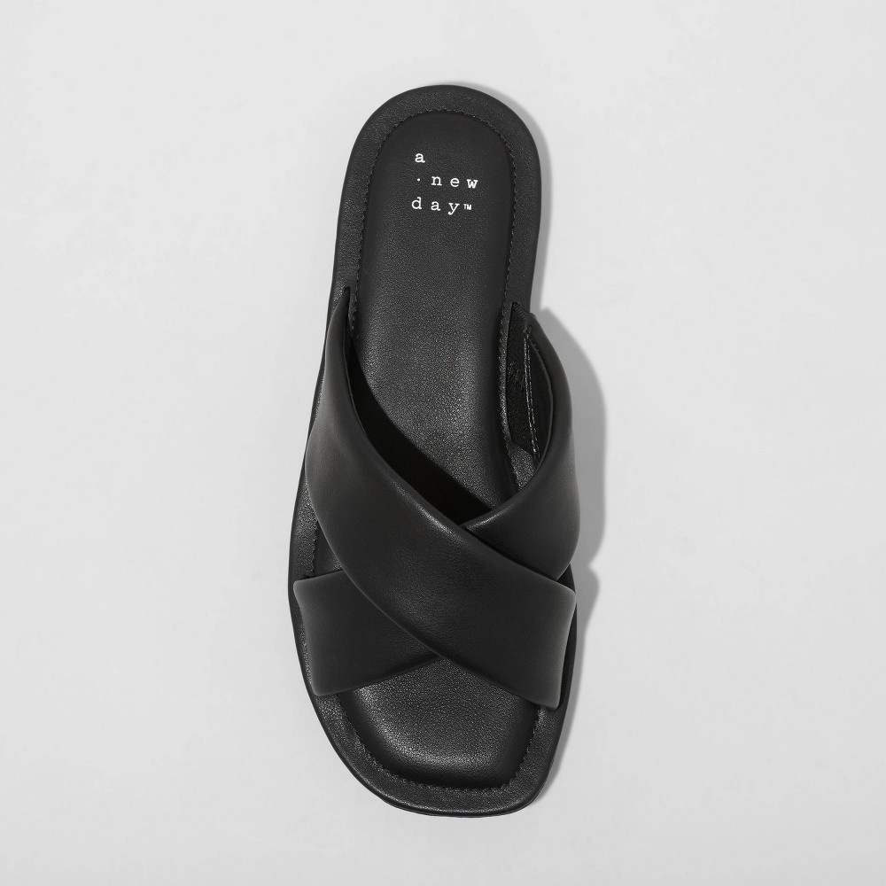 slide 3 of 3, Women's Daisy Crossband Slide Sandals - A New Day Black 10, 1 ct