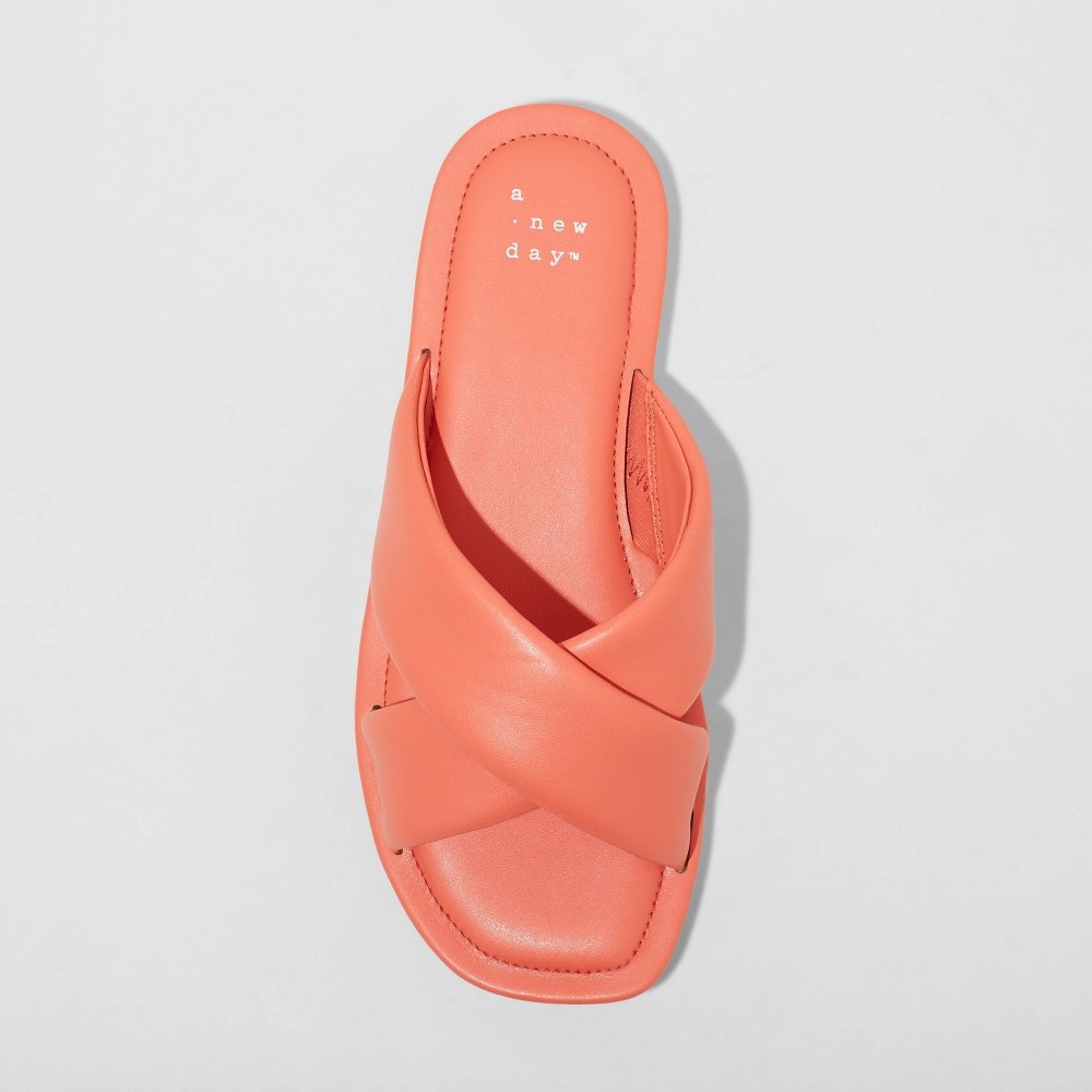 slide 3 of 3, Women's Daisy Crossband Slide Sandals - A New Day Coral 9, 1 ct