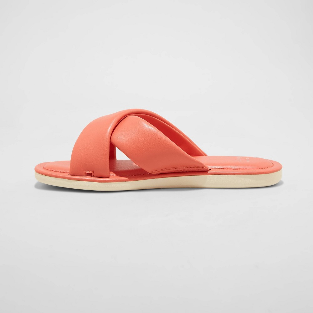 slide 2 of 3, Women's Daisy Crossband Slide Sandals - A New Day Coral 7, 1 ct