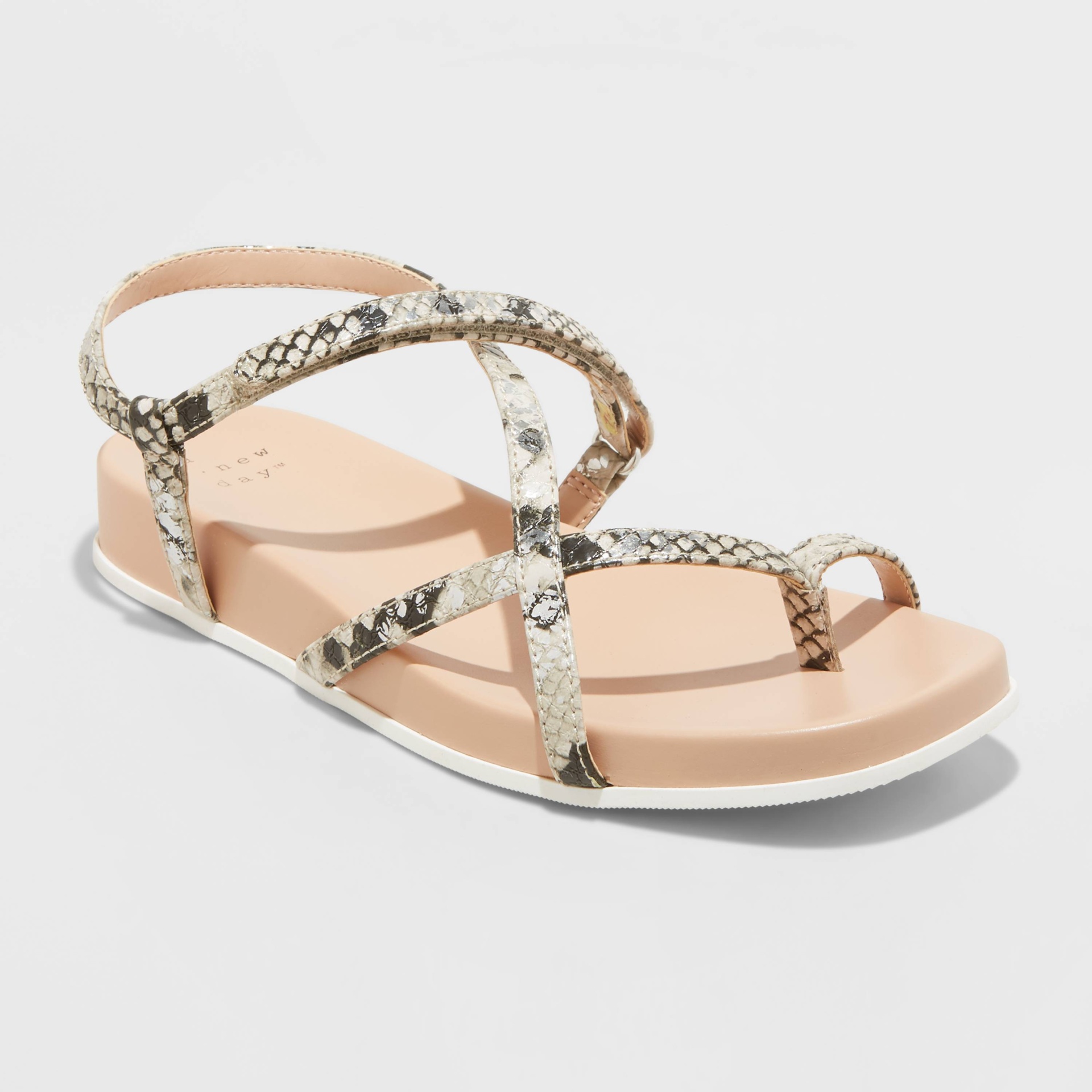 slide 1 of 4, Women's Eden Snake Print Strappy Toe Loop Sandals - A New Day Gray 7.5, 1 ct