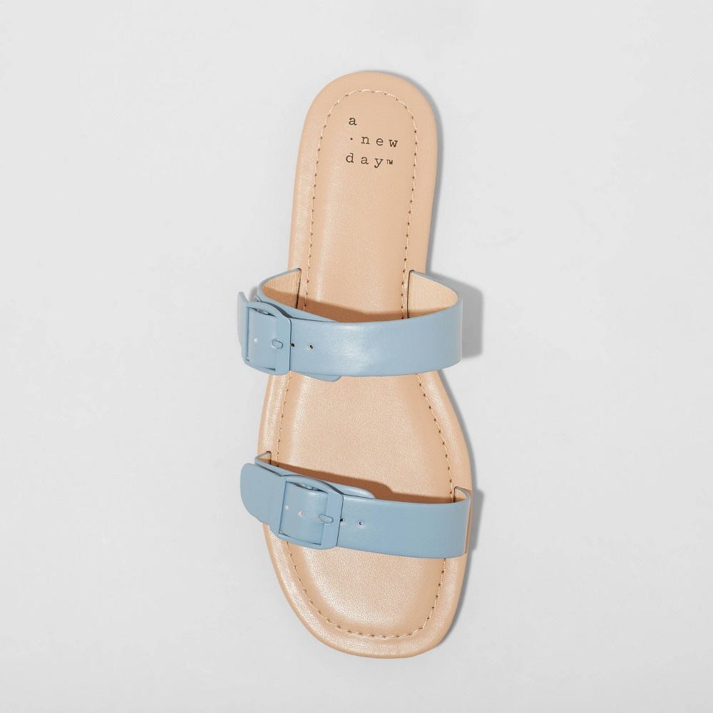 slide 3 of 3, Women's Penny Two Band Buckle Sandals - A New Day Blue 11, 1 ct