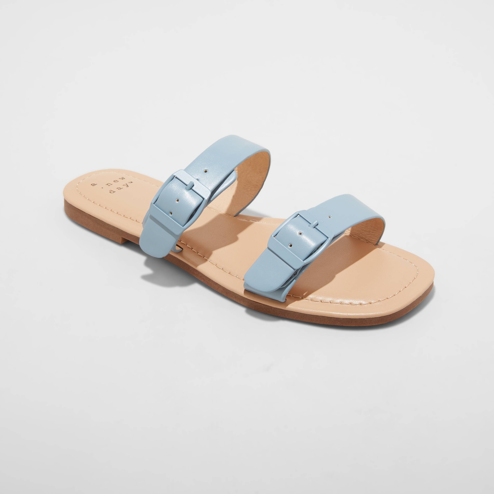 slide 1 of 3, Women's Penny Two Band Buckle Sandals - A New Day Blue 11, 1 ct
